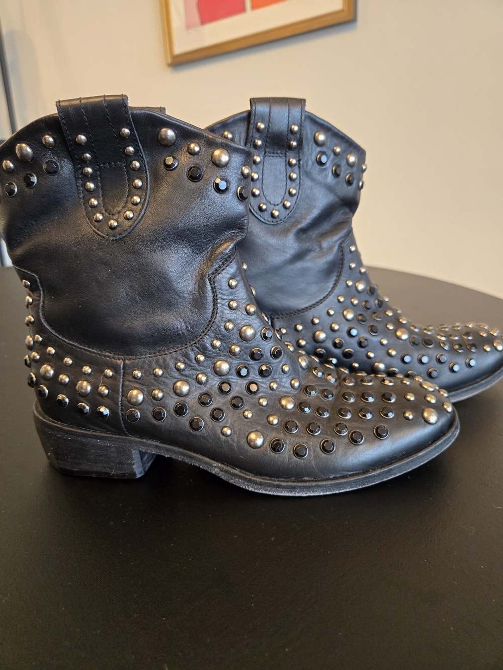 Strategia Made in Italy Black Leather Studded Slouch Boots EU 37 (US 6.5-7) - Picture 6 of 10